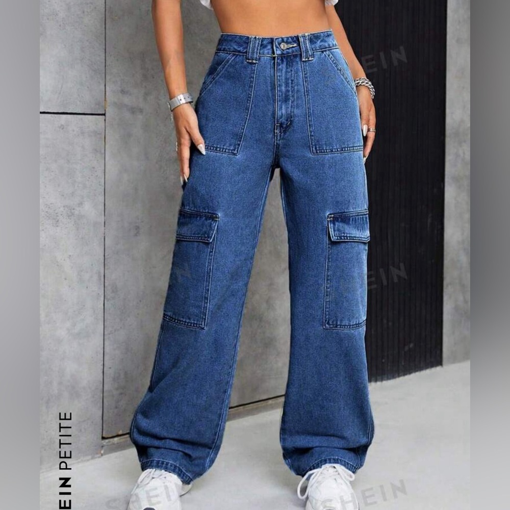 medium washed shein ripped jeans